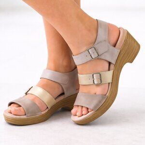 Dansko Malena Metallic Multi Leather Strappy Wedge Sandals Size 40 US 10-10.5